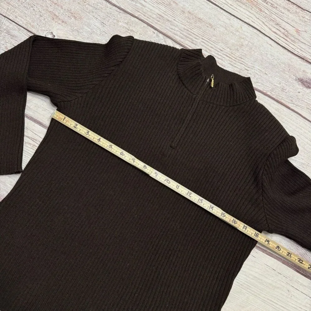 St John Sport by Marie Gray Ribbed Mock Neck Sweater Brown 1/4 Zip Size Large